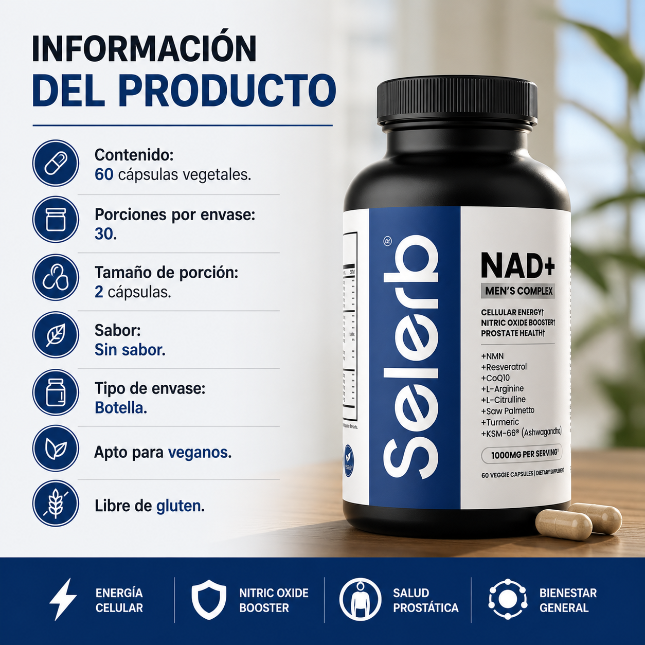 Selerb Men's Complex - Suplemento NAD+ para Energía y Vitalidad
